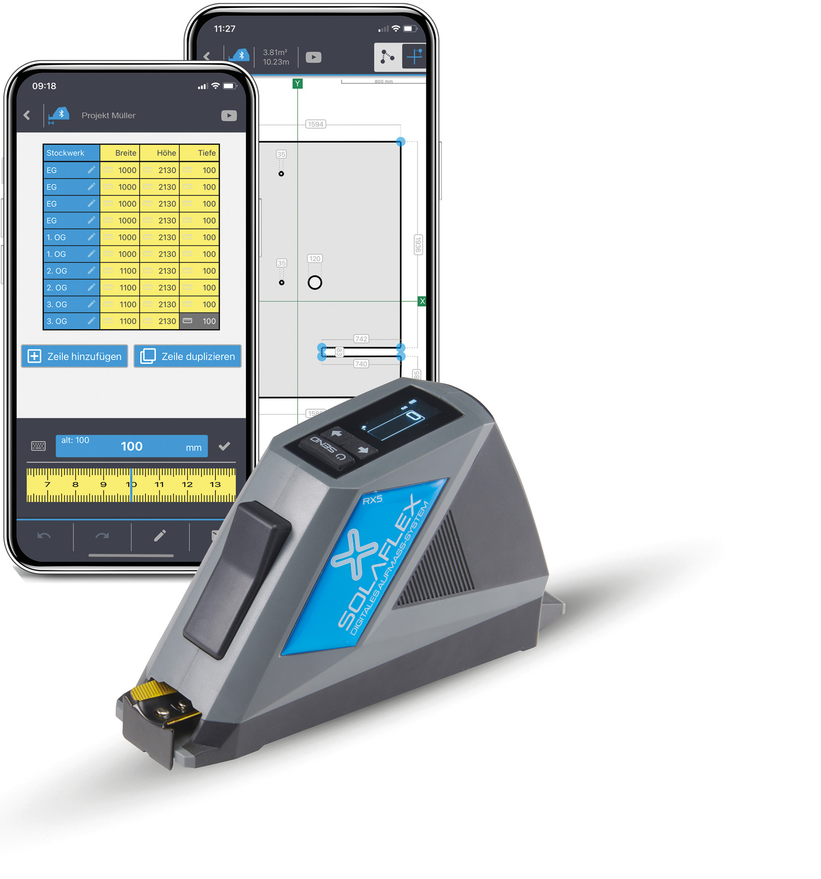 Solaflex_Rollmeter_mit smartphone_und tabellenmodus